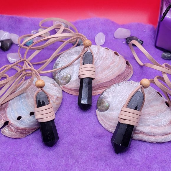 Leather Wrapped Black Tourmaline Pendant - Picture 1 of 5